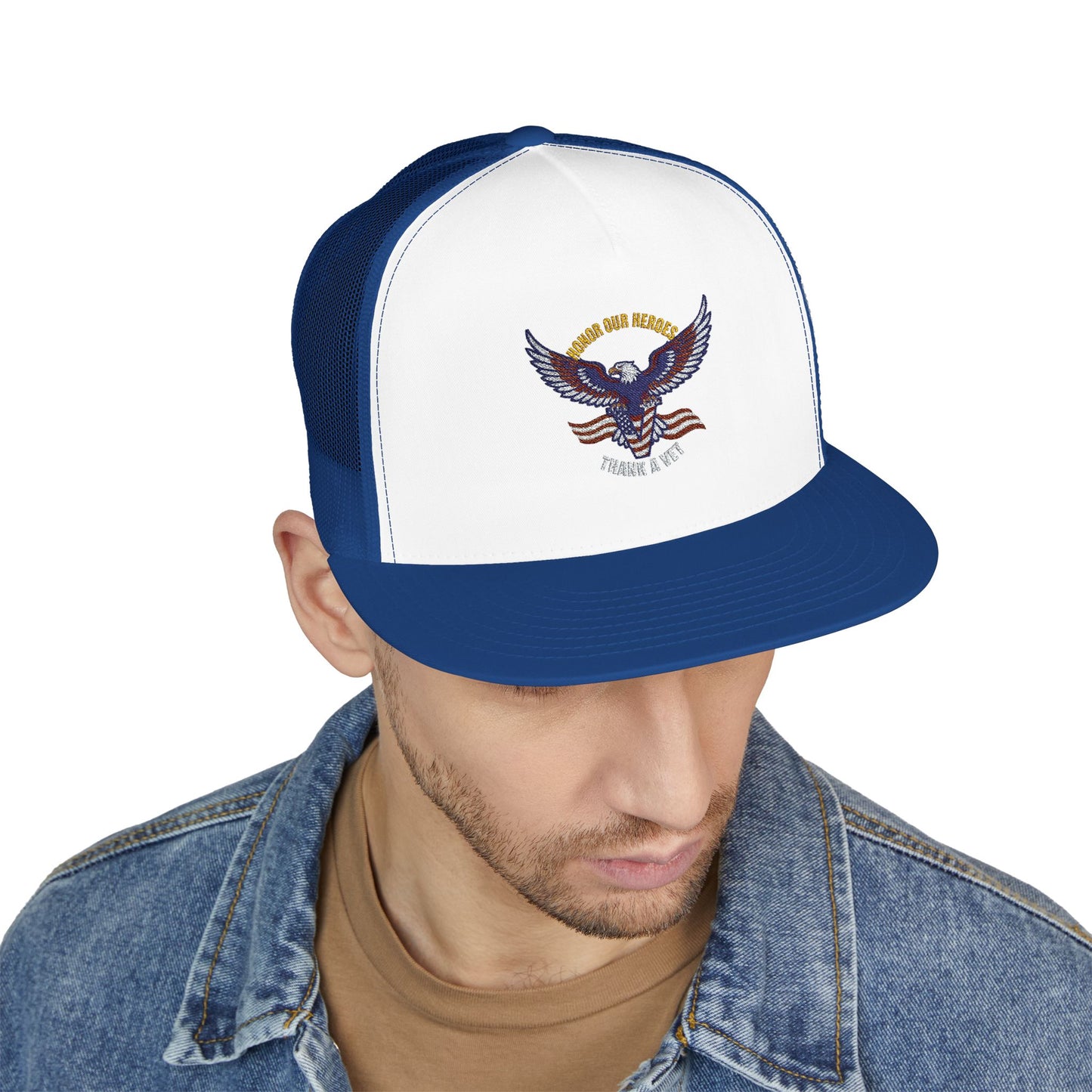 Veterans Trucker Hat Patriotic Eagle and Flag Cap Honor Our Heroes Thank a Vet Military Pride Gift for Veterans Day Memorial Day