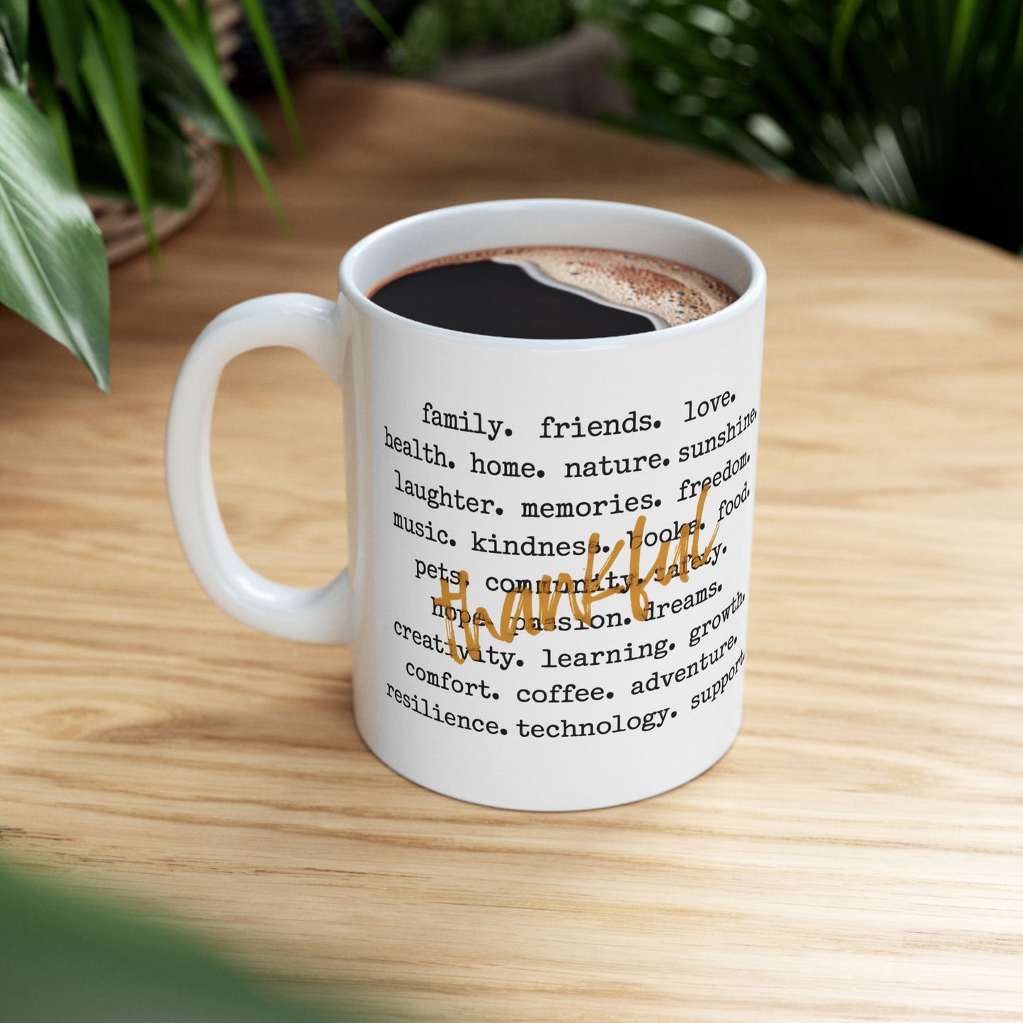 Thankful Coffee Mug | Gratitude List Design with Positive Affirmation | Inspirational Gift for Coffee Lovers