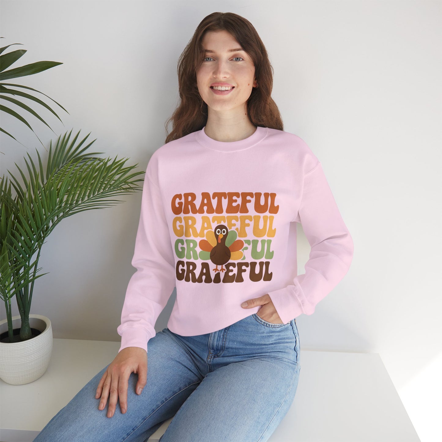 GRATEFUL Turkey Thanksgiving Sweatshirt Retro Fall Pullover Cute Holiday Family Outfit Matching Adult and Kids Sizes