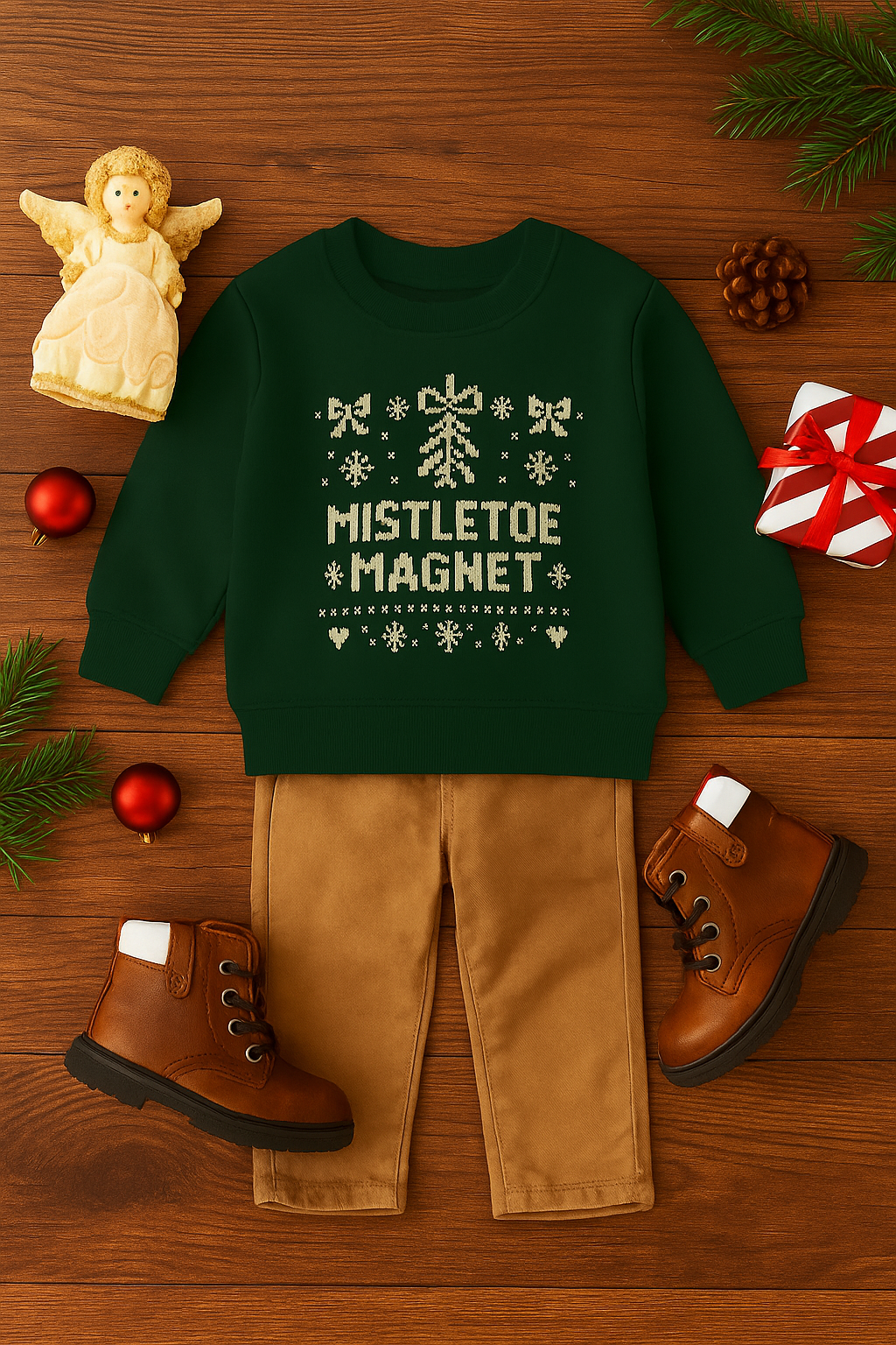 Toddler Mistletoe Magnet Christmas Sweatshirt | Funny Cute Holiday Outfit | Cozy Toddler Christmas Gift