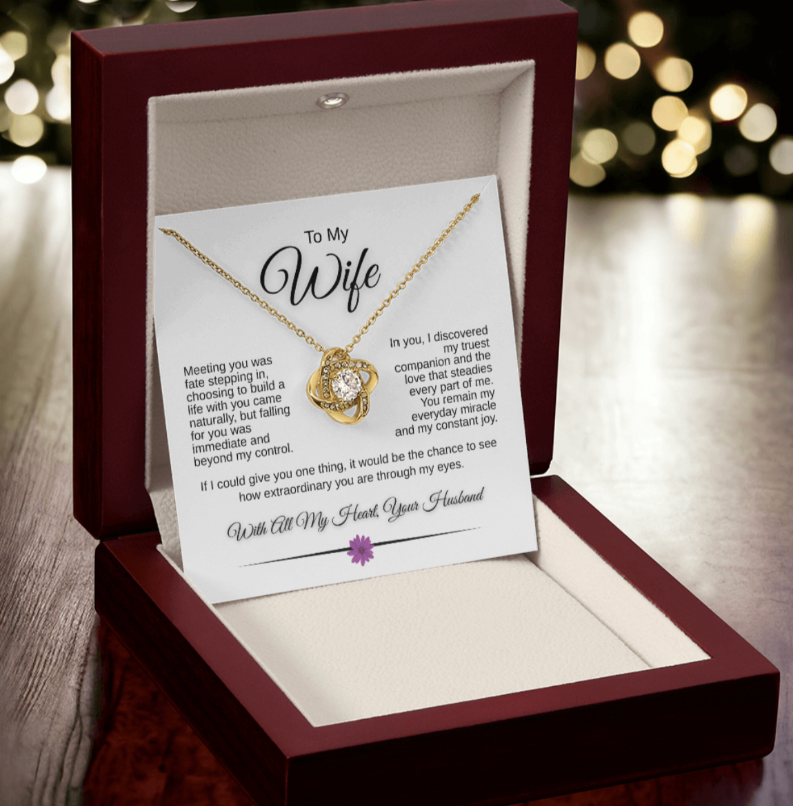 To My Wife – Love Knot Necklace with Romantic Message Card | 14k White Gold or 18k Yellow Gold