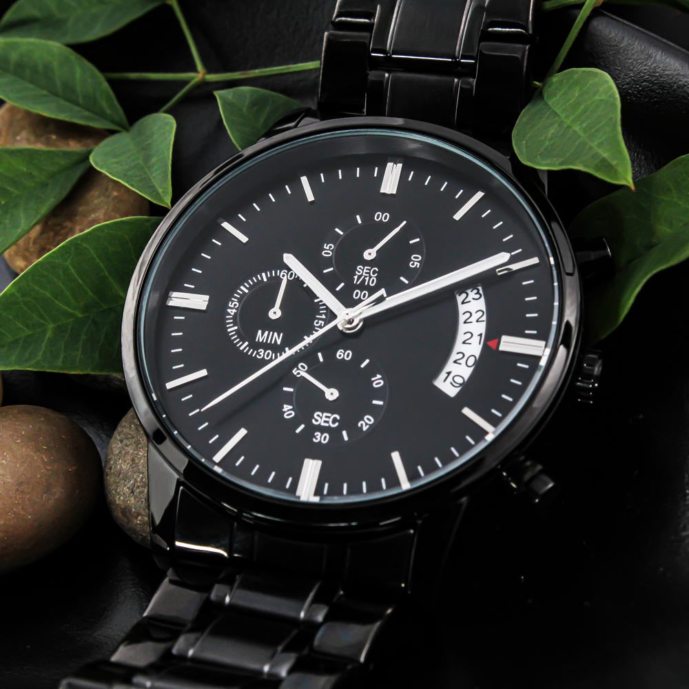 To My Son Black Chronograph Watch – Inspirational Gift from Dad – Meaningful Birthday, Graduation, or Christmas Gift for Son