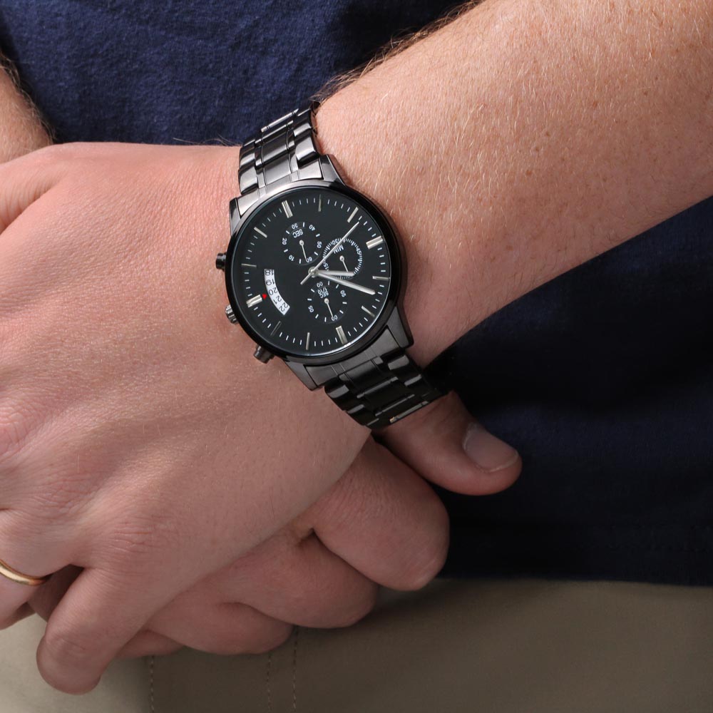 To My Son Black Chronograph Watch – Inspirational Gift from Dad – Meaningful Birthday, Graduation, or Christmas Gift for Son