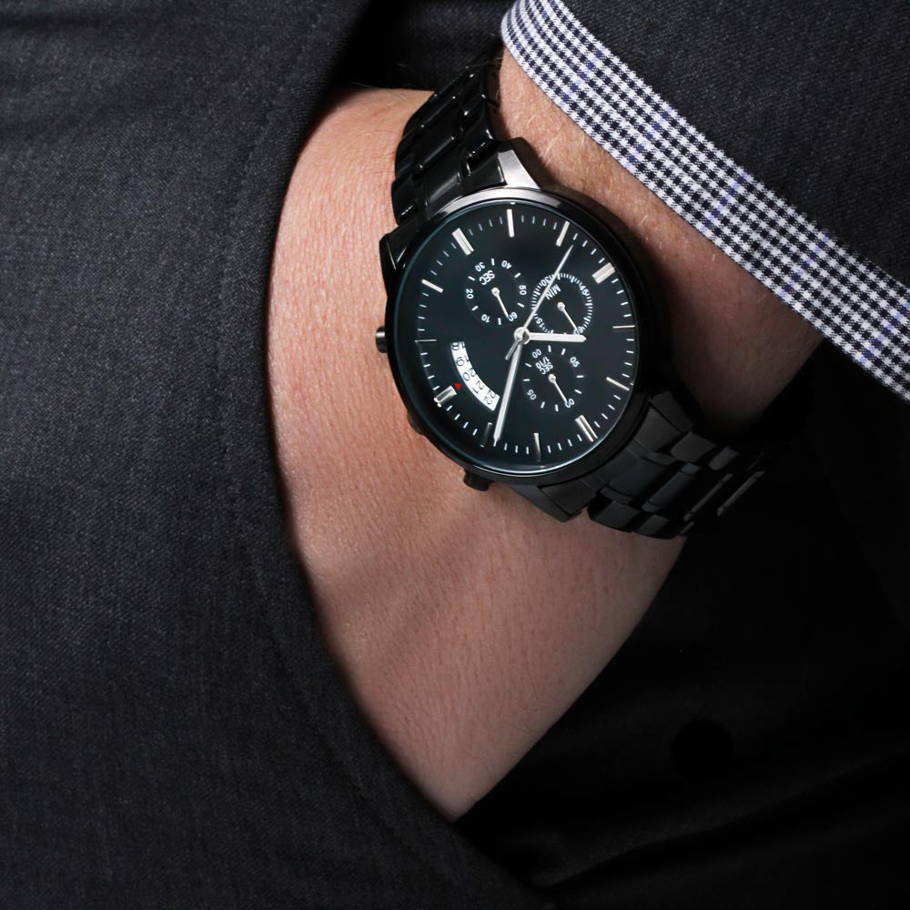To My Husband – Our Story, Our Forever | Personalized Black Chronograph Watch for Him | Anniversary, Wedding, or Birthday Gift