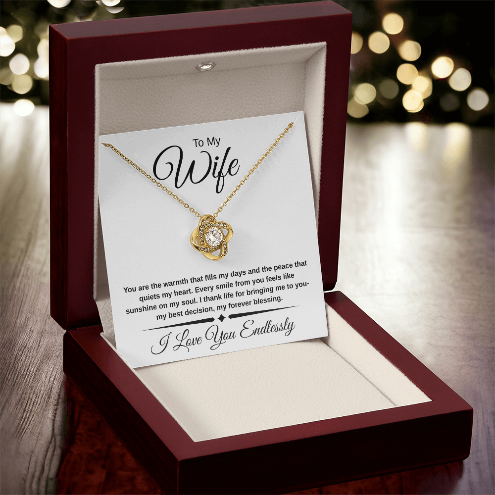 To My Wife – Love Knot Necklace | 14K White or 18K Yellow Gold | Romantic Anniversary Gift