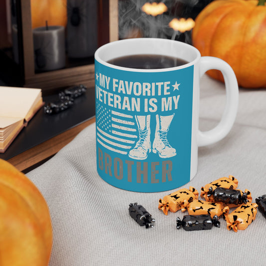 My Favorite Veteran Is My Brother Mug | Patriotic Gift for Veteran Brother | Veterans Day Gift | Military Family Coffee Cup USA