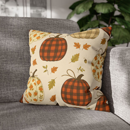 Pumpkin Pattern Spun Polyester Pillow Cozy Autumn Accent Cushion for Sofa, Bed, or Chair, Fall Home Decor in 4 Sizes