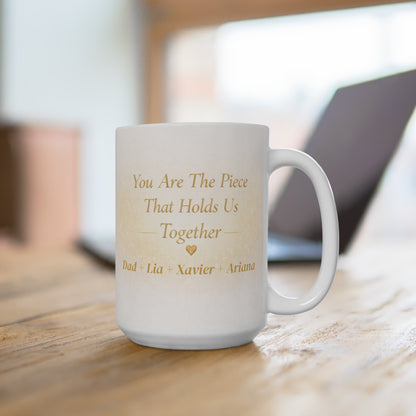 Personalized Mom Puzzle Mug – You Are The Piece That Holds Us Together – Custom Family Name Coffee Cup Gift for Mother