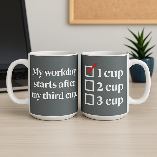 Funny Office Coffee Mug | 1 Cup 2 Cup 3 Cup Double-Sided Mug | Workday Humor Gift for Coworker | Available in 11oz & 15ozd Christ