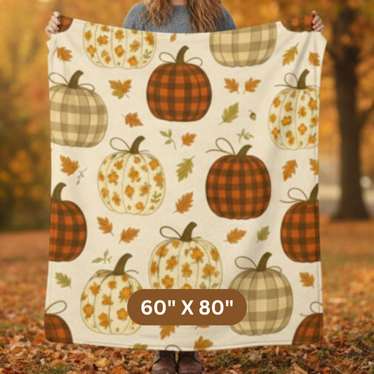 Cozy Pumpkin Pattern Soft Plush Blanket  Warm Autumn Throw for Home, Couch, or Bedroom, Available in 3 Sizes