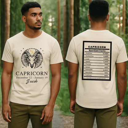 Capricorn Zodiac Tee, Personalized Birthday Tee, Astrology Lover Gift, Zodiac Sign Apparel, Capricorn T-Shirt Astrology Horoscope Shirt Gift