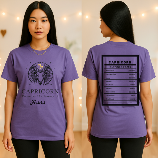 Capricorn Zodiac Tee, Personalized Birthday Tee, Astrology Lover Gift, Zodiac Sign Apparel, Capricorn T-Shirt Astrology Horoscope Shirt Gift