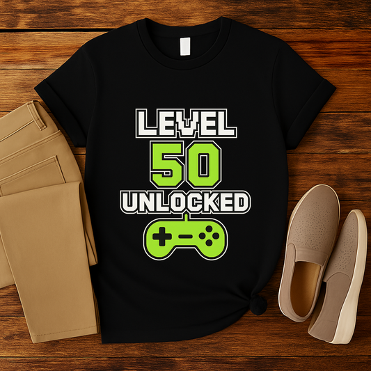 Level 50 Unlocked Shirt Gamer 50th Birthday T-Shirt Funny Retro Video Game Gift for Men and Women