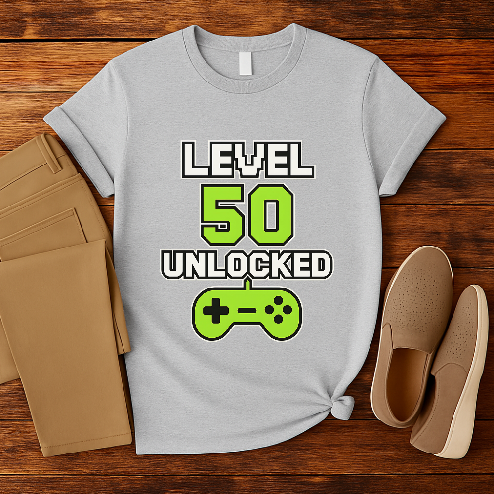 Level 50 Unlocked Shirt Gamer 50th Birthday T-Shirt Funny Retro Video Game Gift for Men and Women