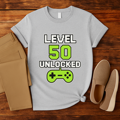 Level 50 Unlocked Shirt Gamer 50th Birthday T-Shirt Funny Retro Video Game Gift for Men and Women
