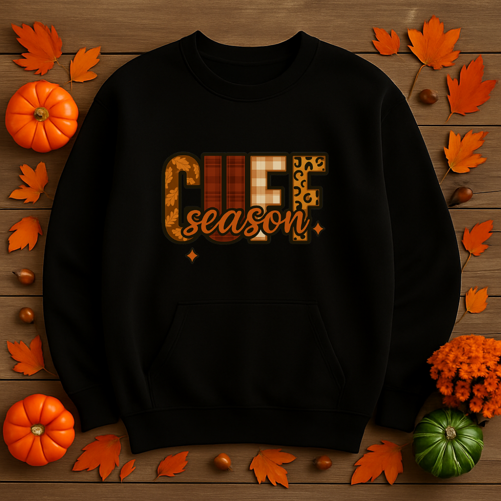Cuff Season Sweatshirt Fall Cozy Crewneck Sand, Maroon & Black Pullover Autumn Aesthetic Thanksgiving Outfit Neutral Unisex Sweater