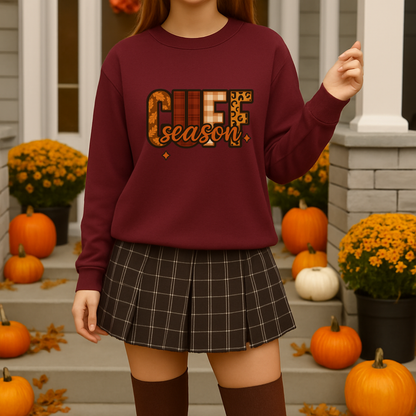 Cuff Season Sweatshirt Fall Cozy Crewneck Sand, Maroon & Black Pullover Autumn Aesthetic Thanksgiving Outfit Neutral Unisex Sweater