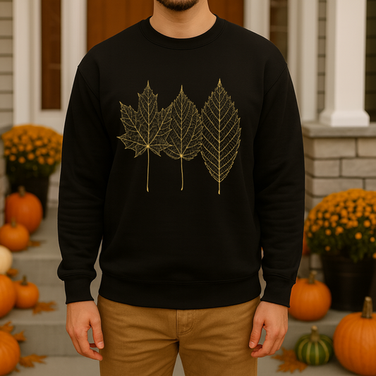 Gold Foil Leaf Sweatshirt  Cozy Fall Crewneck  Autumn Leaves Sweater Maroon, Sand, Black, Forest Green