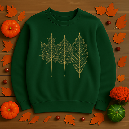 Gold Foil Leaf Sweatshirt  Cozy Fall Crewneck  Autumn Leaves Sweater Maroon, Sand, Black, Forest Green