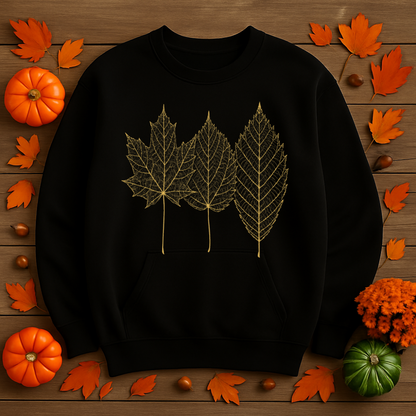 Gold Foil Leaf Sweatshirt  Cozy Fall Crewneck  Autumn Leaves Sweater Maroon, Sand, Black, Forest Green