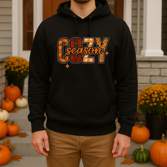 Cozy Season Hoodie Fall Sweatshirt Autumn Plaid Graphic Hoodie, Thanksgiving & Pumpkin Spice Vibes