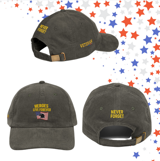 Veterans Corduroy Cap American Eagle Thank a Vet Hat Honor Our Heroes Patriotic Gift Olive and Navy Blue