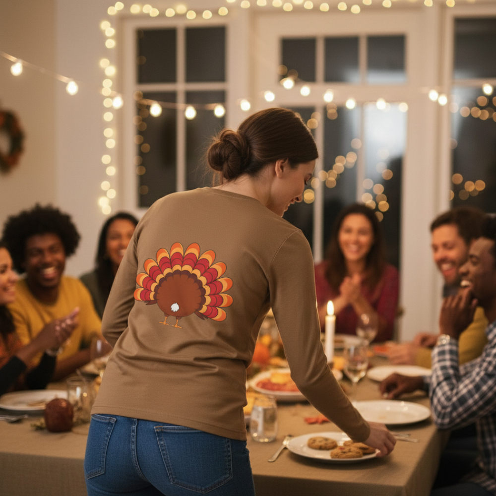 Funny Turkey Face Long Sleeve Shirt, Thanksgiving Family Matching Outfits, Fall Friendsgiving Shirt, Cute Turkey Top
