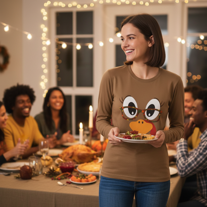 Funny Turkey Face Long Sleeve Shirt, Thanksgiving Family Matching Outfits, Fall Friendsgiving Shirt, Cute Turkey Top