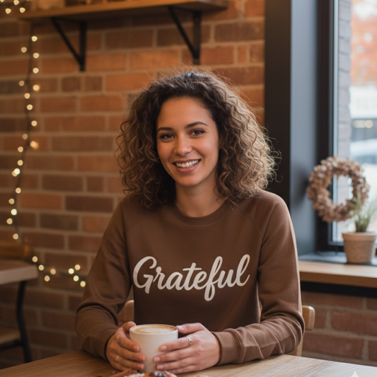 Grateful Long Sleeve Shirt Unisex Fall Graphic Tee for Thanksgiving Season, Cozy Autumn Top in 5 Colors