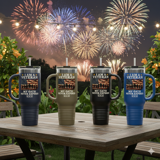 Veteran Gift | My Oath Never Expires Tumbler | Military Appreciation Mug | Patriotic Cup for Veterans | Army Navy Air Force Marines