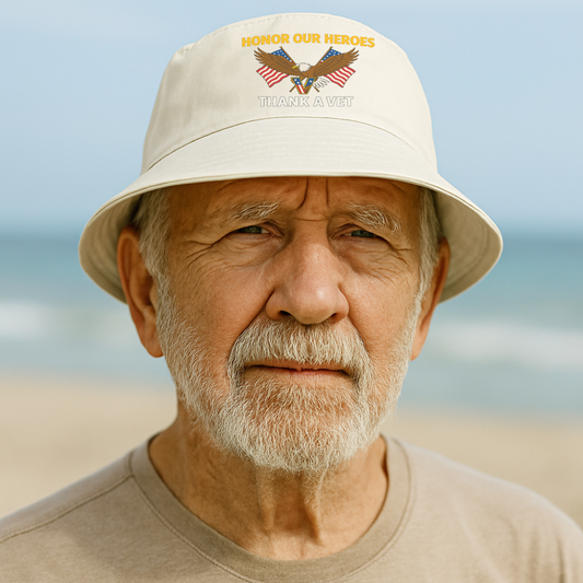 Veterans Day Bucket Hat, Military Tribute Hat, Summer Sun Hat, Patriotic Headwear, Outdoor Bonnet