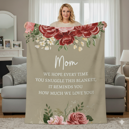 Mom Blanket Personalized Floral Velveteen Plush Blanket, Gift for Mom from Daughter or Son, For Mothers Day,Birthday or Christmas