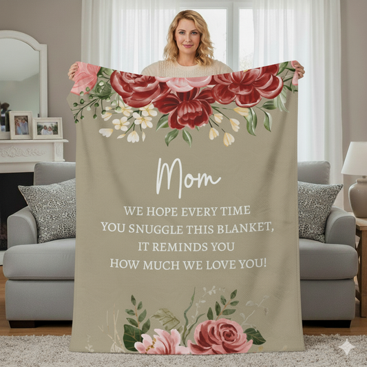 Mom Blanket Personalized Floral Velveteen Plush Blanket, Gift for Mom from Daughter or Son, For Mothers Day,Birthday or Christmas