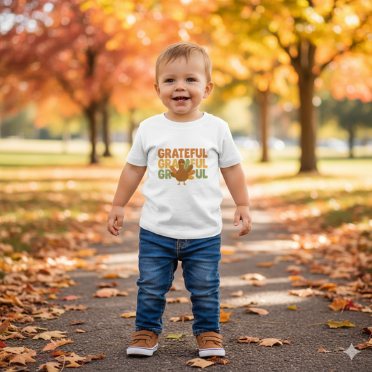 Kids GRATEFUL Thanksgiving T Shirt Cute Turkey Retro Fall Outfit Toddler Youth Holiday Tee Autumn Family Matching Clothes