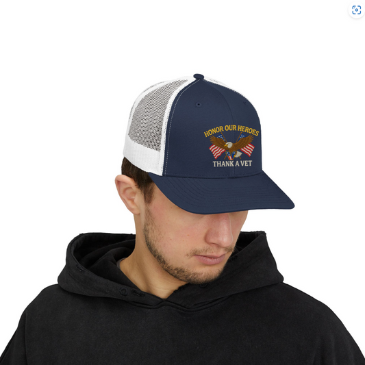 Patriotic Eagle Veteran Hat Honor Our Heroes Embroidered Cap Thank a Vet Gift for Veterans Day, Memorial Day, Military Pride