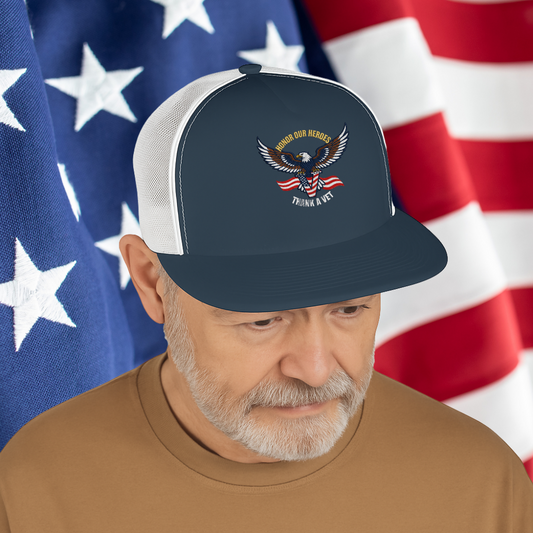 Veterans Trucker Hat Patriotic Eagle and Flag Cap Honor Our Heroes Thank a Vet Military Pride Gift for Veterans Day Memorial Day