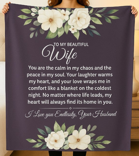 Romantic Sherpa Fleece Blanket for Wife - Cozy Gift with Heartfelt Message