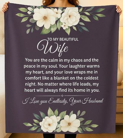 Romantic Sherpa Fleece Blanket for Wife - Cozy Gift with Heartfelt Message