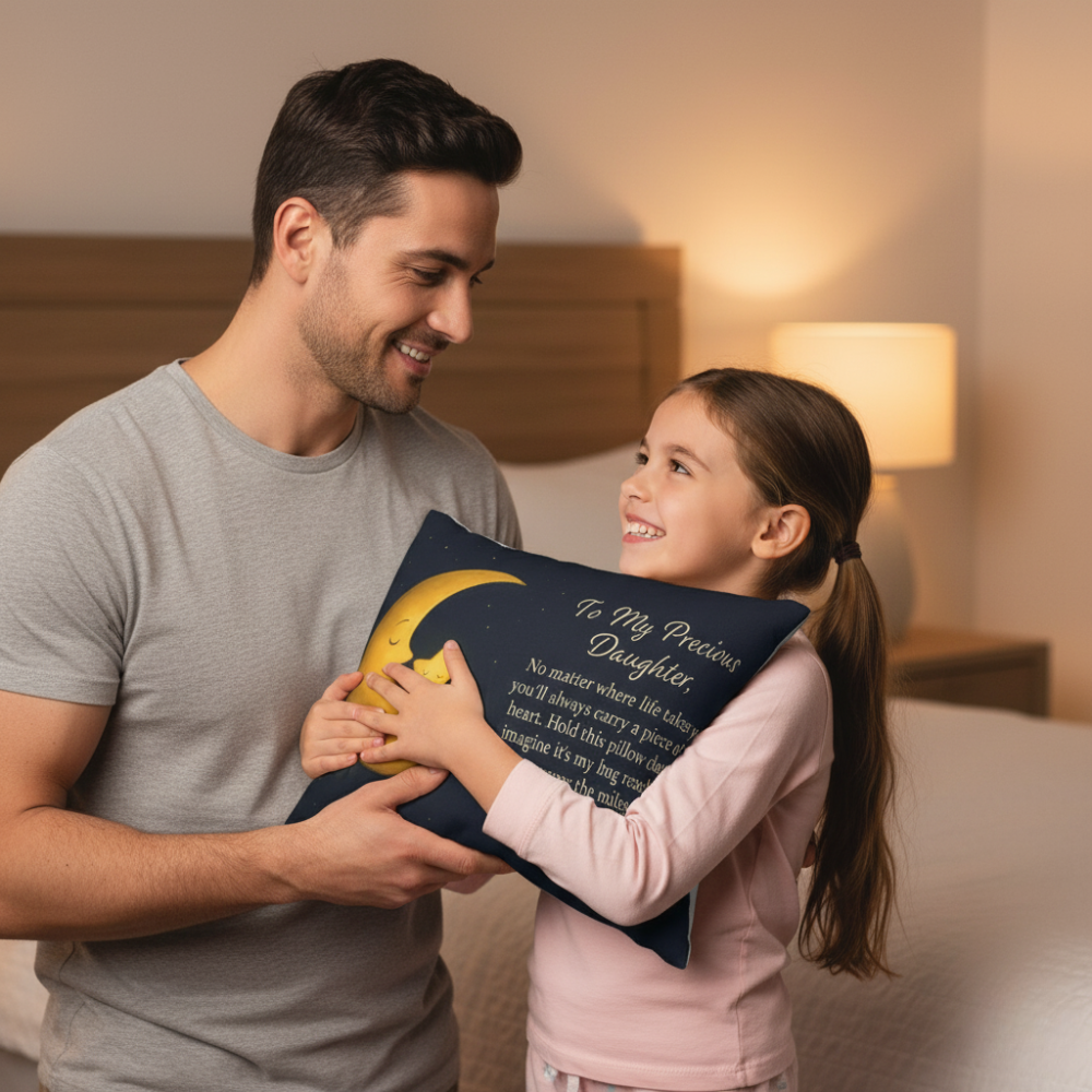 To My Precious Daughter Pillow Sentimental Gift from Dad, Double-Sided Moon & Star Lumbar Pillow