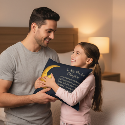 To My Precious Daughter Pillow Sentimental Gift from Dad, Double-Sided Moon & Star Lumbar Pillow