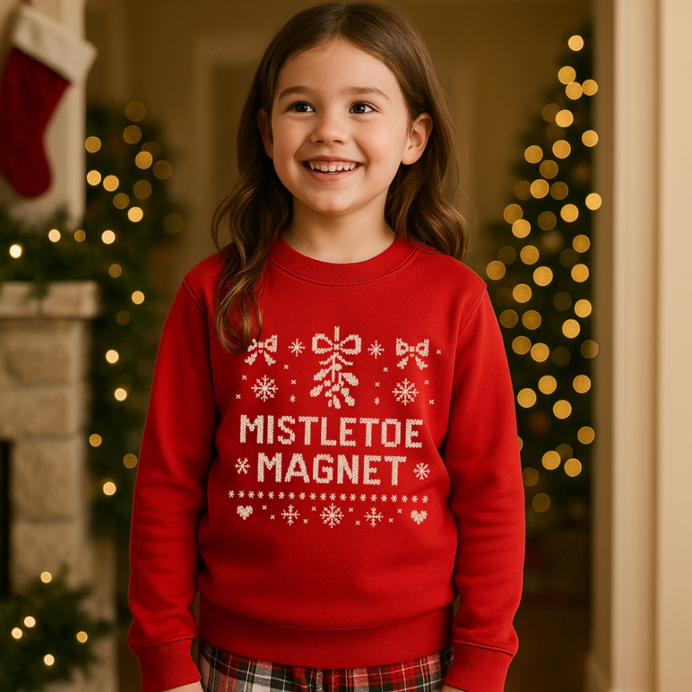 Toddler Mistletoe Magnet Christmas Sweatshirt | Funny Cute Holiday Outfit | Cozy Toddler Christmas Gift