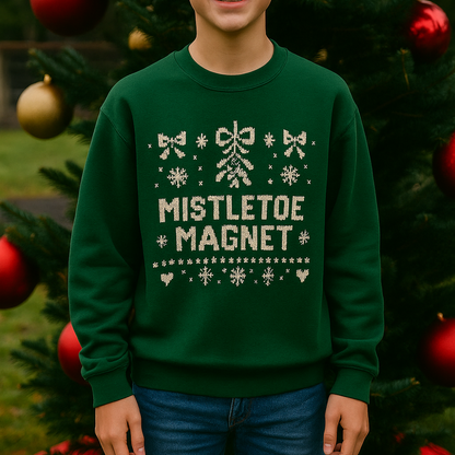 Kids Mistletoe Magnet Christmas Sweatshirt | Funny Holiday Sweater for Boys & Girls | Cozy Youth Christmas Outfit