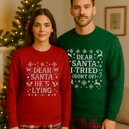 Dear Santa I Tried (Sort Of) Funny Christmas Sweatshirt | Ugly Sweater Party Shirt | Holiday Gift for Him Her | Cozy Xmas Humor Top