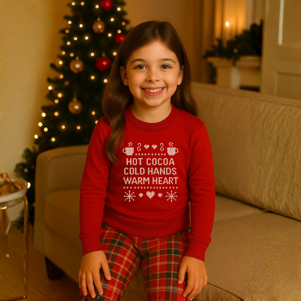 Hot Cocoa Cold Hands Warm Heart Christmas Sweatshirt | Cozy Holiday Sweater Gift for Her | Cute Winter Cocoa Lover Pullover