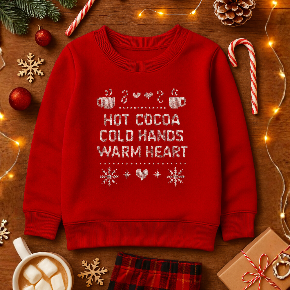 Hot Cocoa Cold Hands Warm Heart Christmas Sweatshirt | Cozy Holiday Sweater Gift for Her | Cute Winter Cocoa Lover Pullover