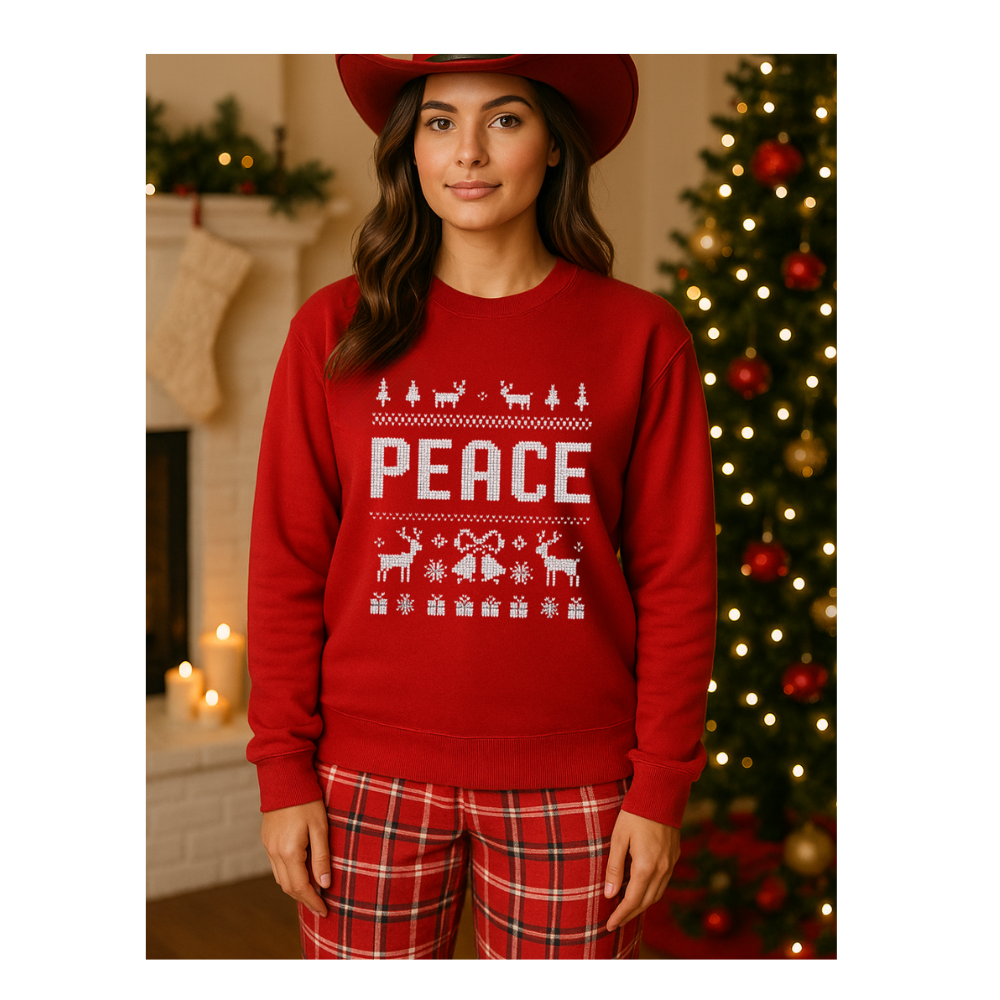 Peace Christmas Sweatshirt | Matching Couples Holiday Sweaters | Funny Adult Christmas Gift | Cozy Red Knit-Style Unisex Pullover