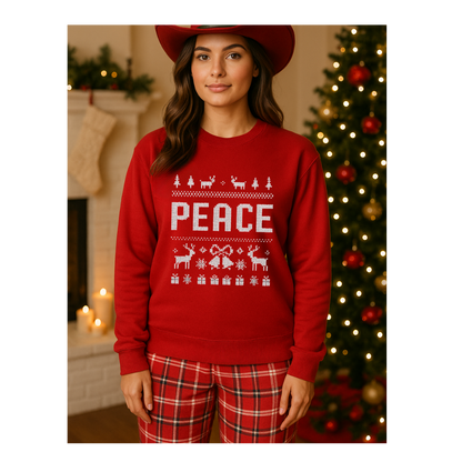 Peace Christmas Sweatshirt | Matching Couples Holiday Sweaters | Funny Adult Christmas Gift | Cozy Red Knit-Style Unisex Pullover
