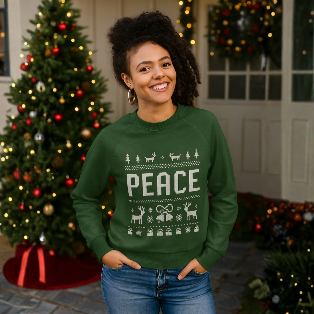 Peace Christmas Sweatshirt | Matching Couples Holiday Sweaters | Funny Adult Christmas Gift | Cozy Red Knit-Style Unisex Pullover