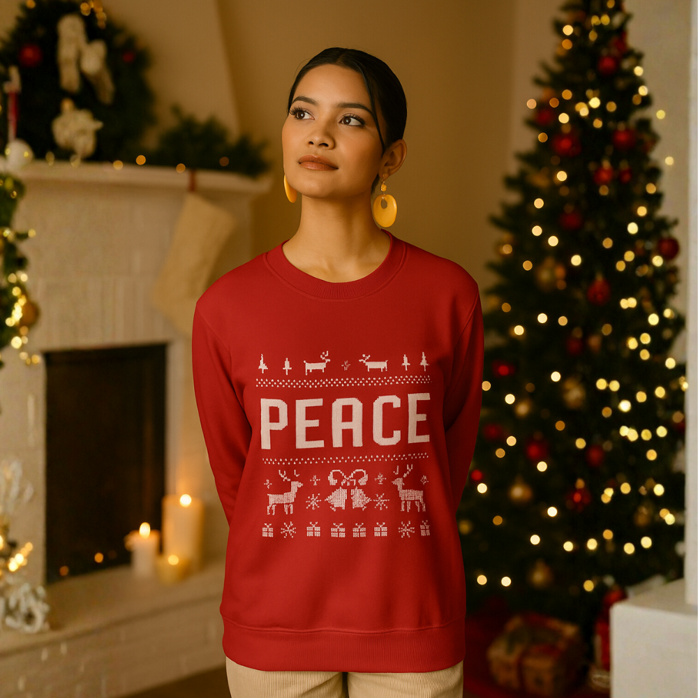 Peace Christmas Sweatshirt | Matching Couples Holiday Sweaters | Funny Adult Christmas Gift | Cozy Red Knit-Style Unisex Pullover