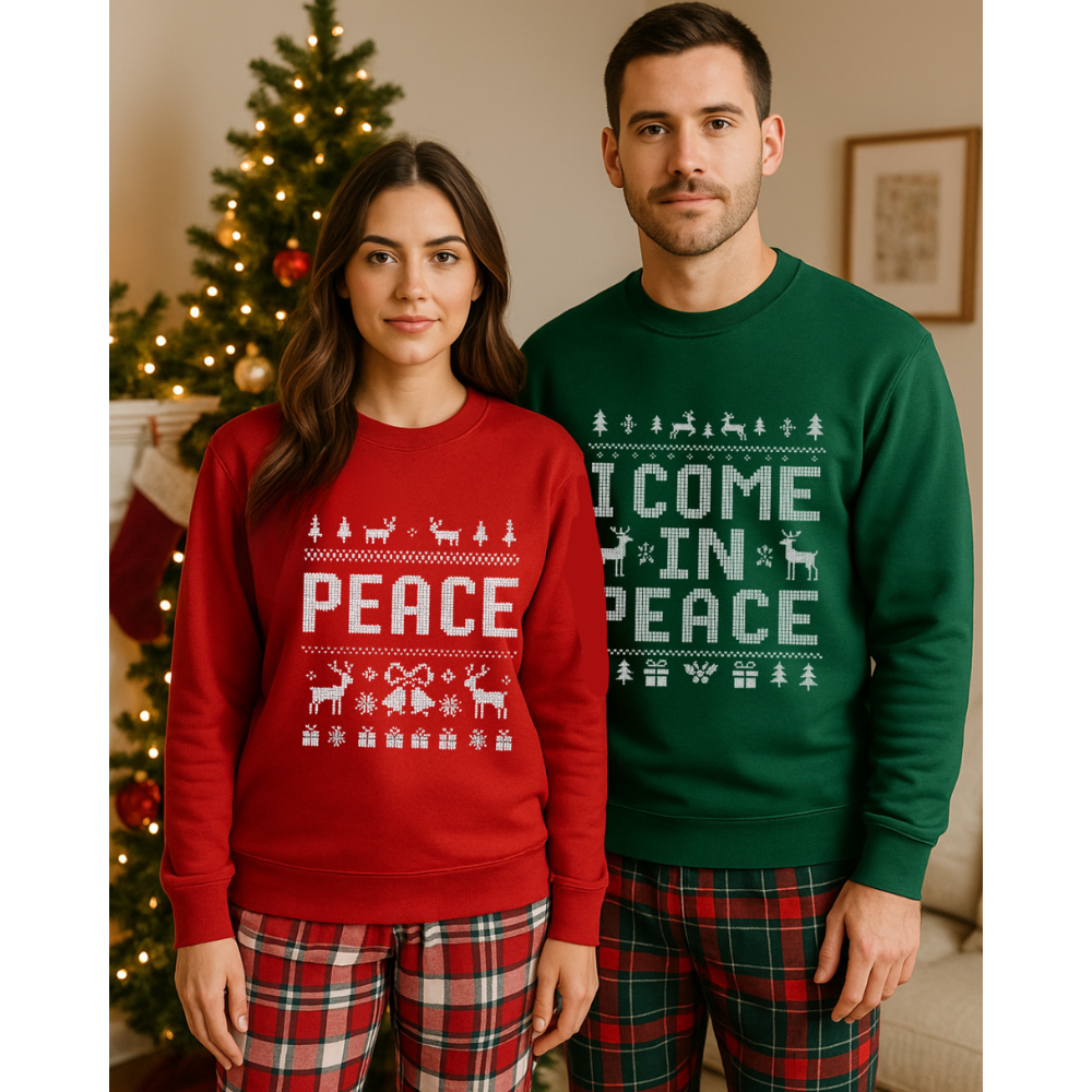 Peace Christmas Sweatshirt | Matching Couples Holiday Sweaters | Funny Adult Christmas Gift | Cozy Red Knit-Style Unisex Pullover